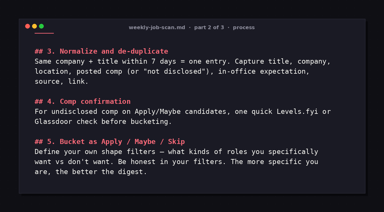 Weekly job scan prompt — part 2 of 3, process